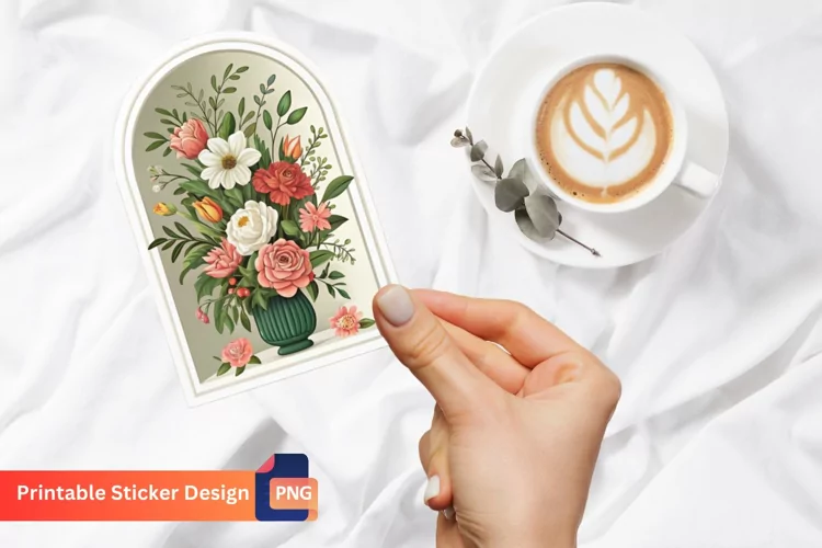 Alcove Flowers Bouquet Sticker, Vibrant Floral Sticker