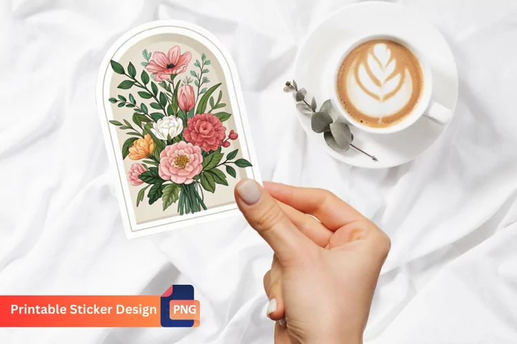 Alcove Flowers Bouquet Sticker, Vibrant Floral Sticker