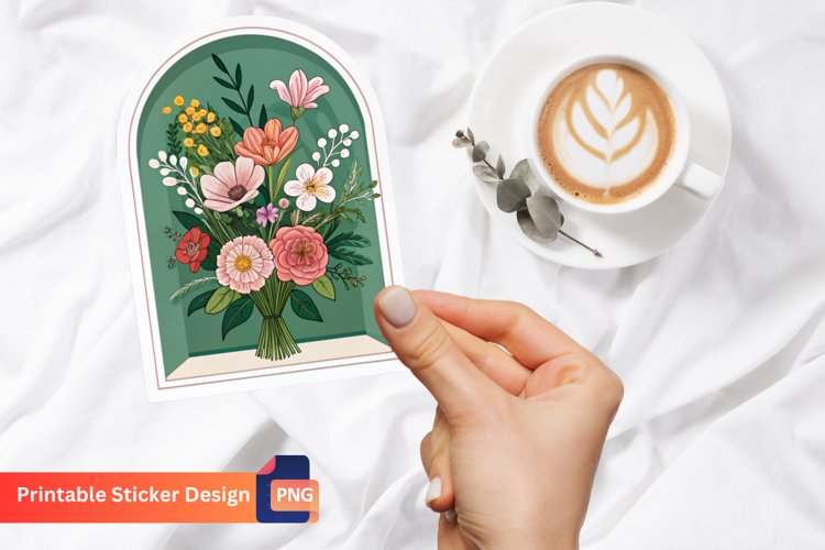 Alcove Flowers Bouquet Sticker, Vibrant Floral Sticker example image 1