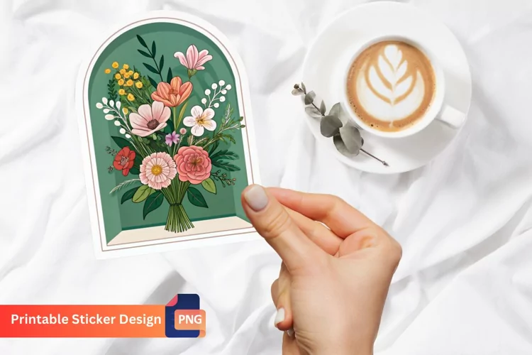 Alcove Flowers Bouquet Sticker, Vibrant Floral Sticker