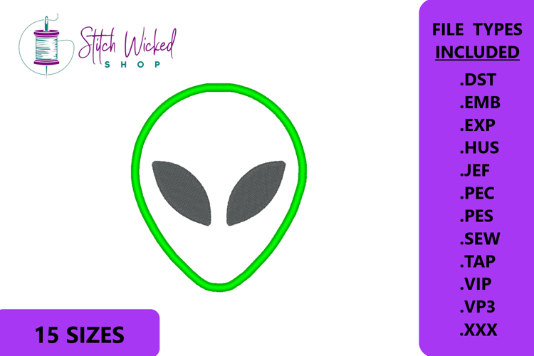 Alien Head Applique Embroidery Design