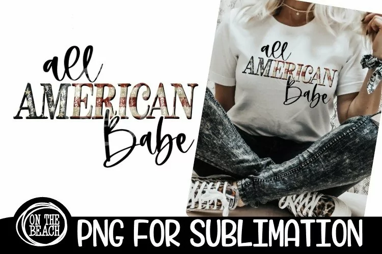 All American Babe - Vintage Flag - PNG for Sublimation