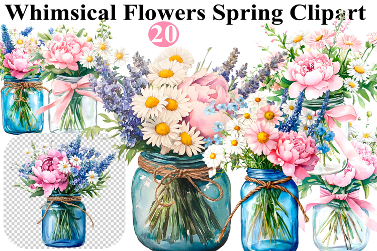 Whimsical Flowers Spring Clipart Bundle