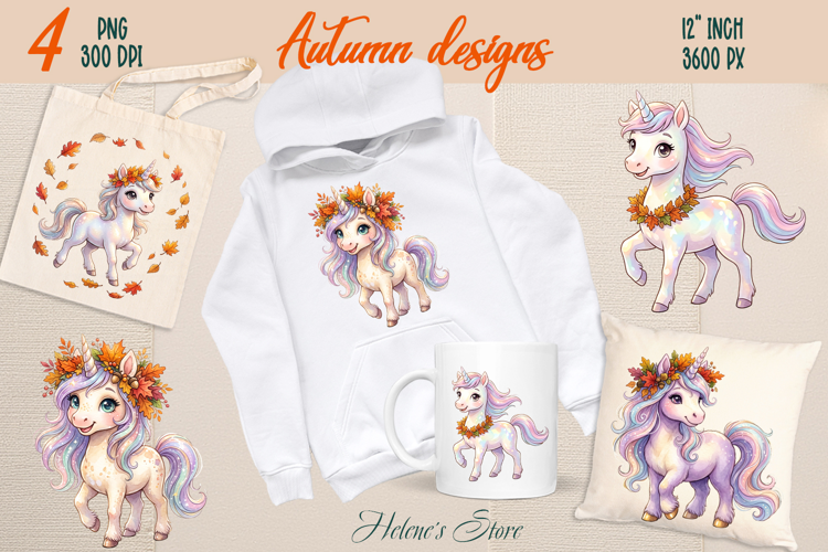 Cute Autumn Unicorn sublimation design| Fantasy fall clipart