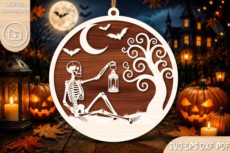 Halloween Skeleton with Lantern SVG example image 1