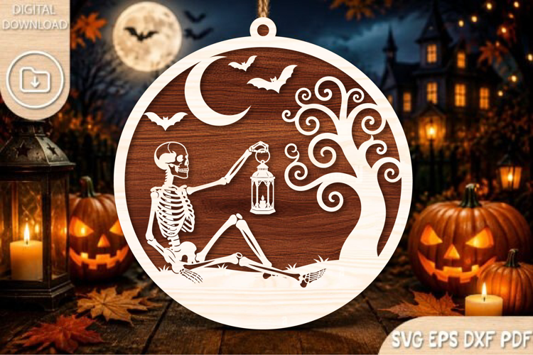 Halloween Skeleton with Lantern SVG