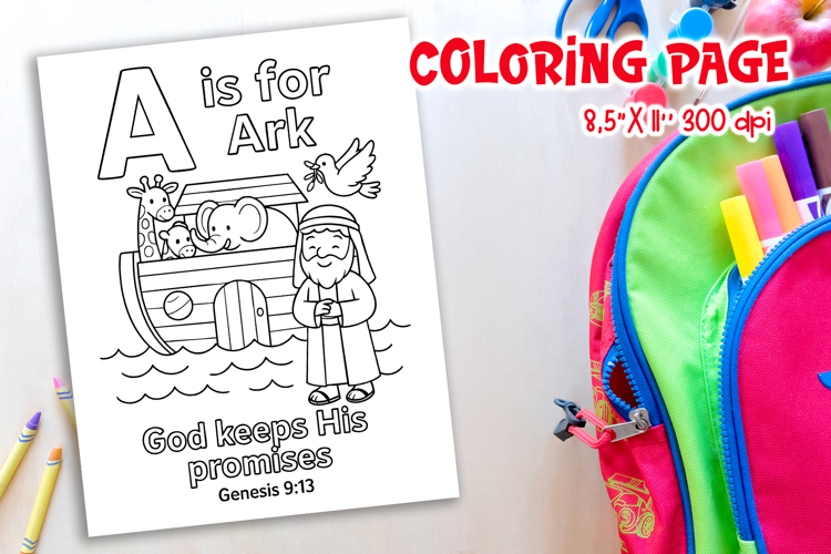 Christian Alphabet Coloring Page | A is for Ark