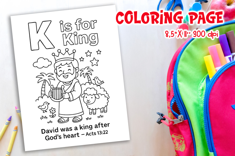 Christian Alphabet Coloring Page | K is for King