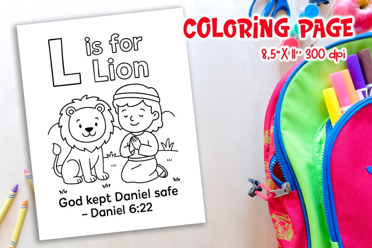 Christian Alphabet Coloring Page L | Lion Bible Verse