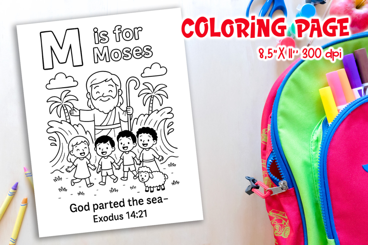 Christian Alphabet Coloring Page M | Moses Bible Verse