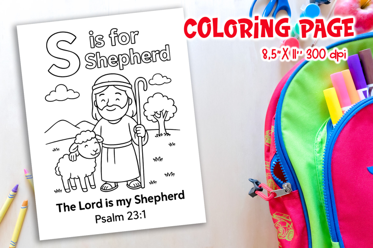 Christian Alphabet Coloring Page | S is for Shepherd