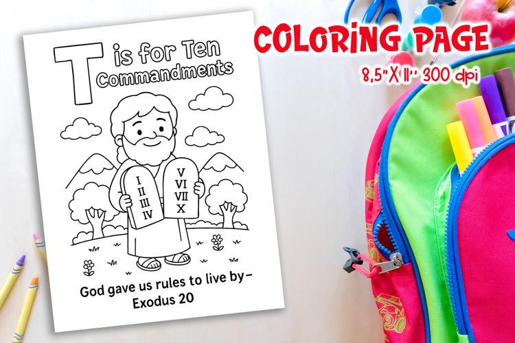 Christian Alphabet Coloring Page | T is for Ten Commandments