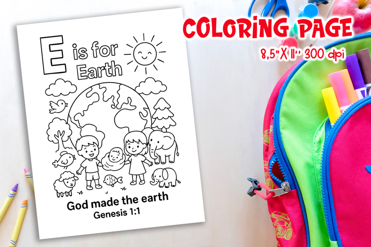 Christian Alphabet Coloring Page | E is for Earth