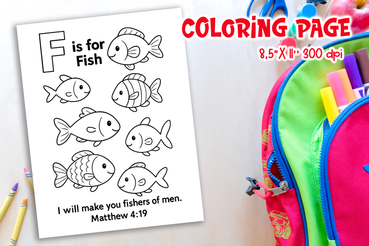 Christian Alphabet Coloring Page | F is for Fish