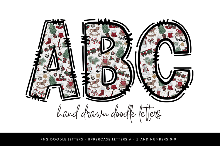 Christmas Alphabet PNG, Holiday Doodle Letters