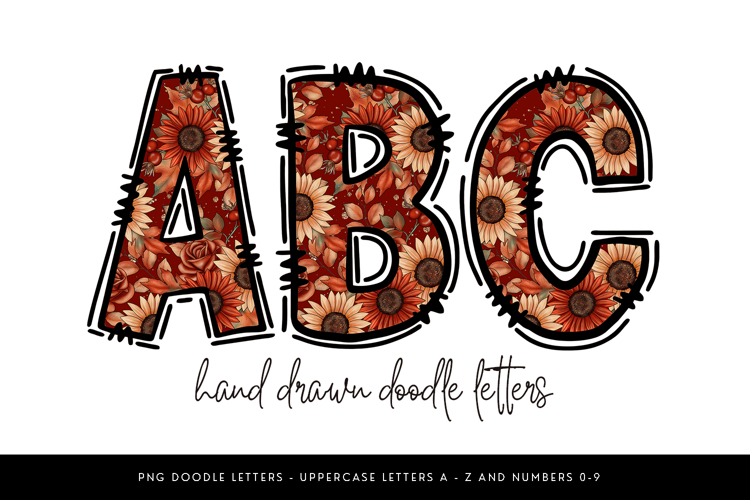 Autumn Floral Doodle Alpha PNG, Sunflower Alphabet