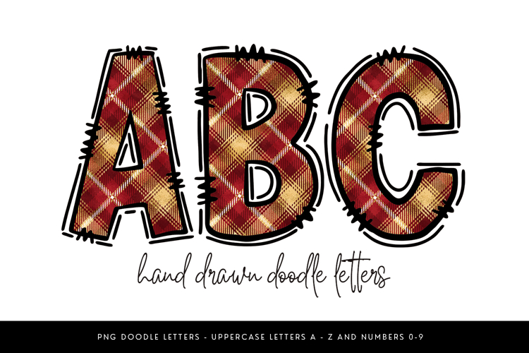 Red and Gold Plaid Alphabet PNG Letters