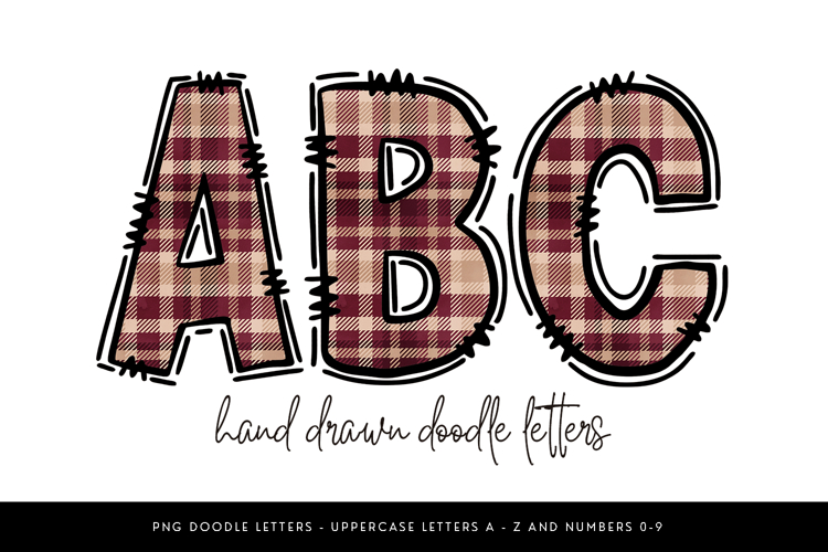 Maroon Plaid Alphabet Doodle Letters PNG