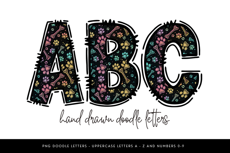 Paw Print Alphabet PNG, Dog Bone Doodle Letters