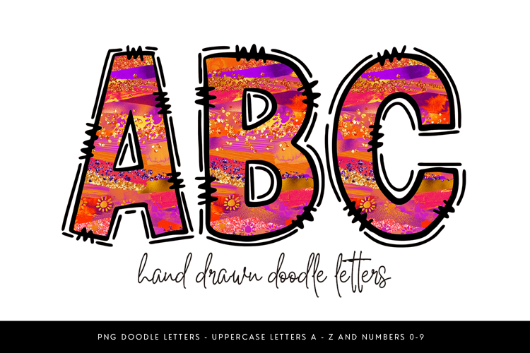 Orange Pink Glitter Brushstroke Alphabet PNG