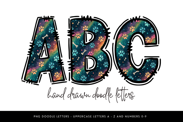 Dog Paw Print Alphabet PNG, Hand Drawn Doodle Letters