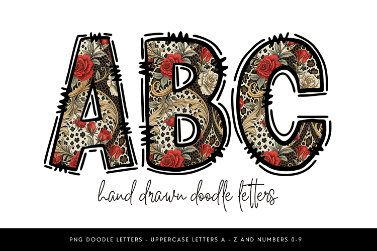 Red Floral Alpha Doodle Letter Set