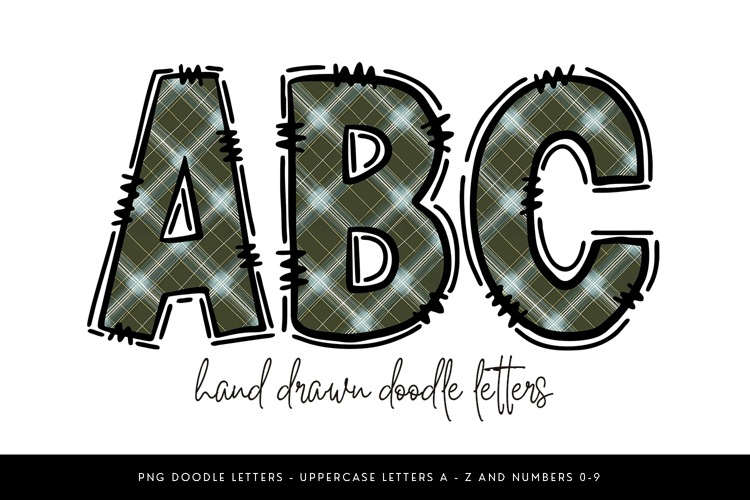 Green Plaid Alpha Doodle Letter PNG Set
