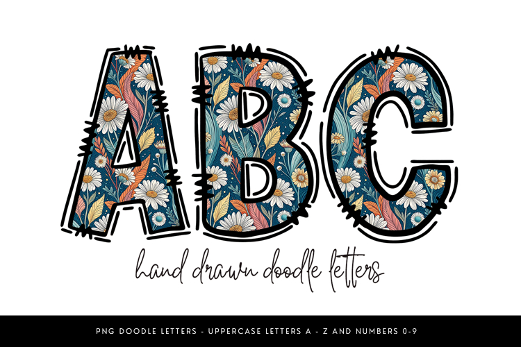 Daisy Alphabet PNG, Hand Drawn Floral Doodle Letters