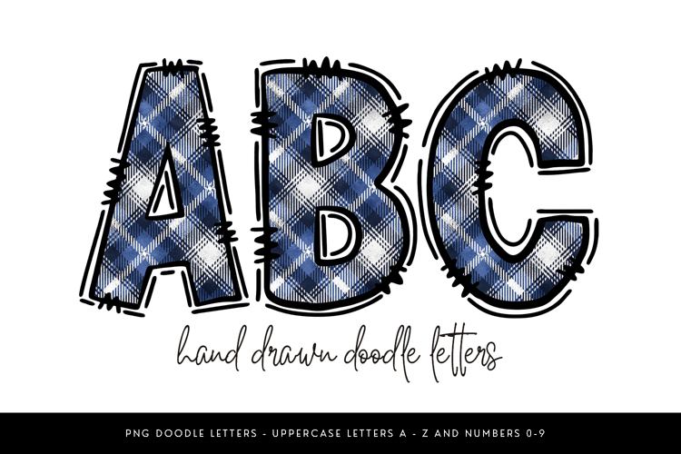 Blue Plaid Alphabet PNG Letters AZ and Numbers
