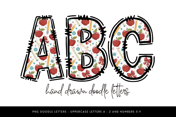 Teacher Alphabet PNG, School Sublimation Doodle Letters