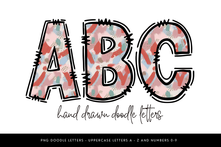 Abstract Brush Alphabet PNG, Colorful Doodle Letters