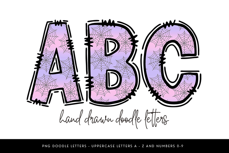 Halloween Alphabet PNG, Pastel Spiderweb Doodle Letters