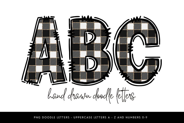 Black Buffalo Plaid Doodle Alpha PNG