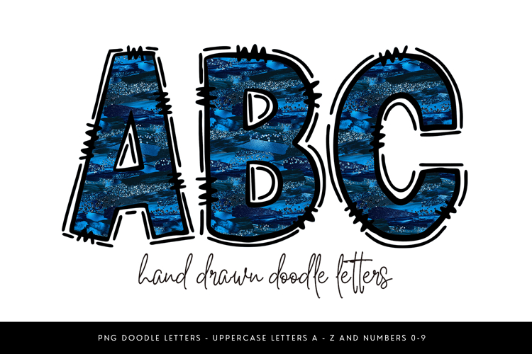 Blue Glitter Brushstroke Alphabet PNG