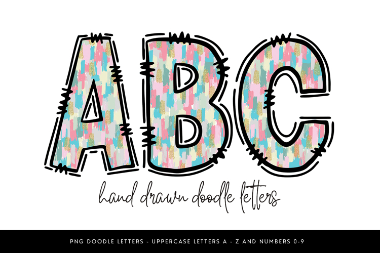 Pink Pastel Doodle Alphabet PNG Uppercase A-Z and Numbers 0-