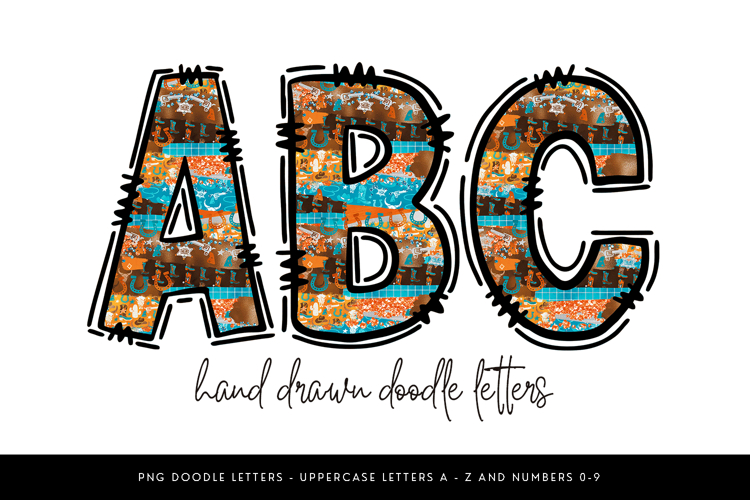 Cowboy Doodle Alpha PNG, Western Alphabet