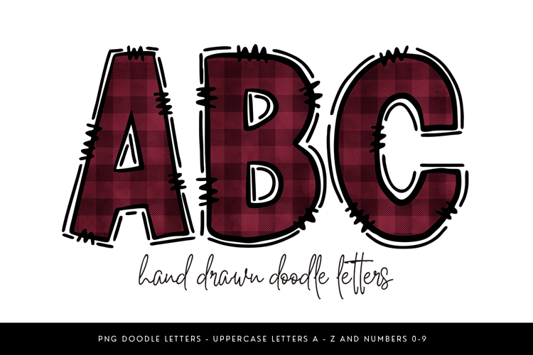 Buffalo Plaid Alphabet Doodle Letters PNG