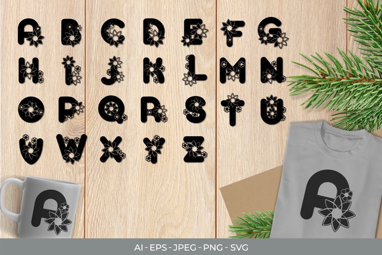 Flowers on Alphabets Monogram Letters A-Z example image 1