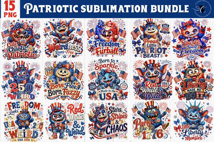 Patriotic Monster PNG Bundle | Funny USA 250 years Cliparts