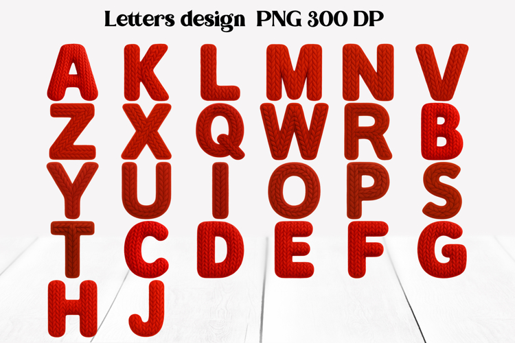 Red knitted alphabet clipart | Knitted letters sublimation