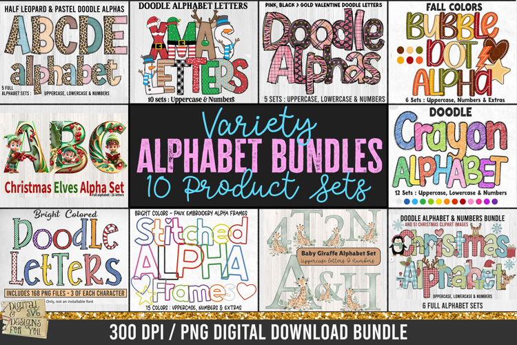 Alphabet Bundle - 10 Sets / Doodle Alphabet / Christmas
