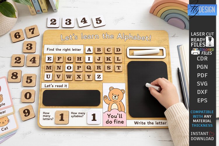 Alphabet Tracing Board Laser Cut | Montessori Educational example image 1