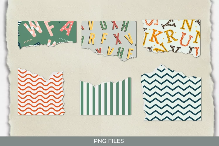 Alphabet with Vintage Color Seamless Pattern Torn Paper