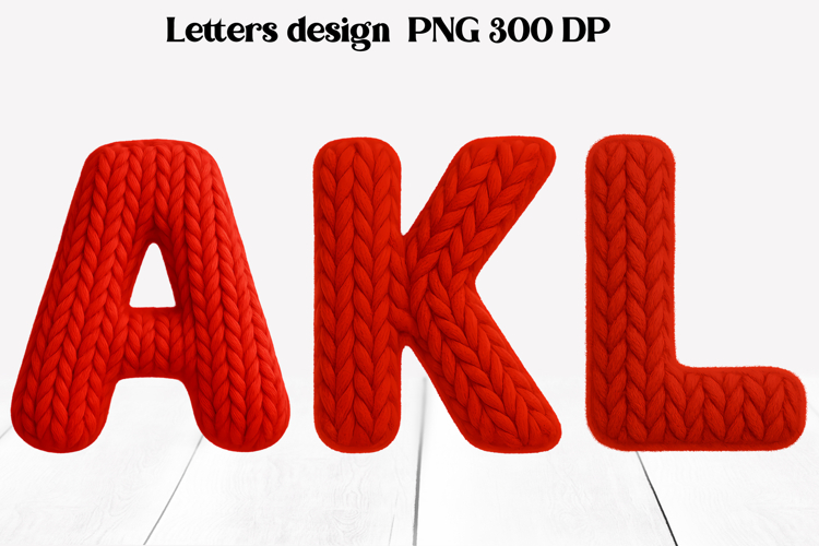 Red knitted alphabet clipart | Knitted letters sublimation