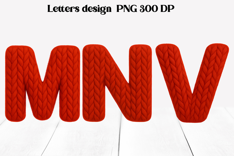 Red knitted alphabet clipart | Knitted letters sublimation