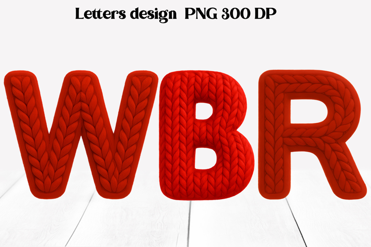 Red knitted alphabet clipart | Knitted letters sublimation