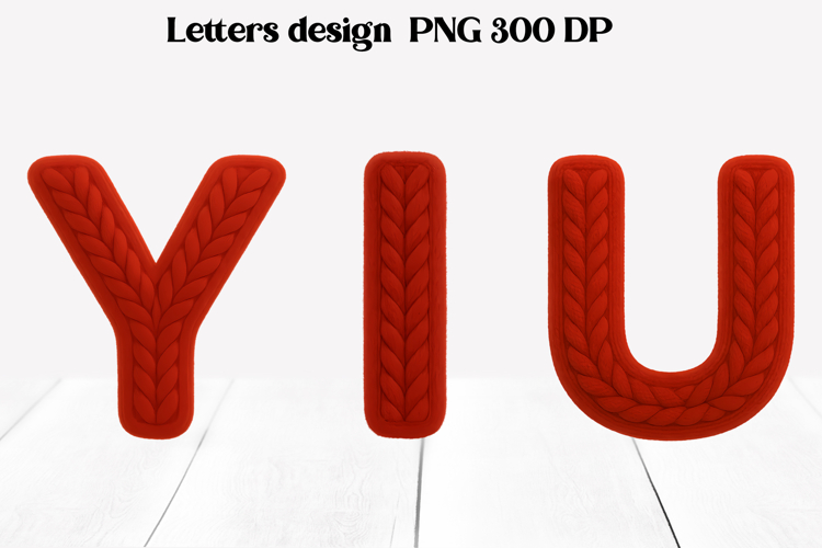 Red knitted alphabet clipart | Knitted letters sublimation