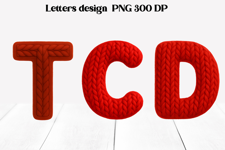 Red knitted alphabet clipart | Knitted letters sublimation