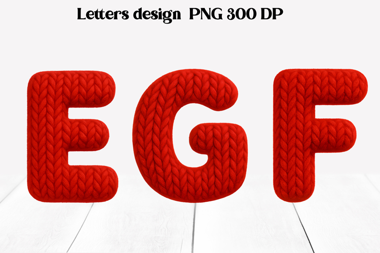 Red knitted alphabet clipart | Knitted letters sublimation