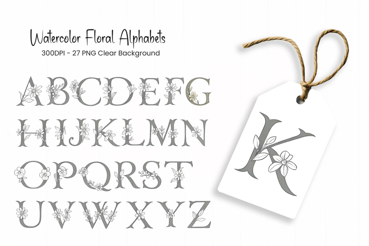 Alphabet, Letters, Monogram, Gray Flowers